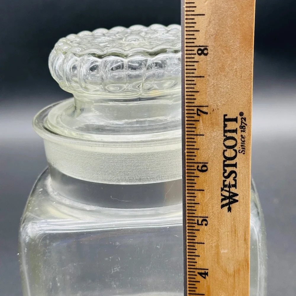 Vintage Clear Glass Square Apothecary Jar with Bubble Texture Lid